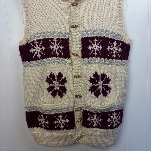 Vintage Handmade Knit Cardigan Sweater Vest Shawl Collar Mens Large Cowichan 70s - Picture 6 of 11